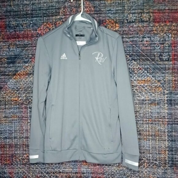 adidas womens gray white Rev full zip ClimaCool warm up athletic jacket M EUC - Picture 1 of 7